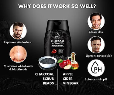 UrbanGabru Activated Charcoal Face Wash for Men | Facial Scrub Charcoal Face Wash with Apple Cider Vinegar for Pimple, Acne Control & Clear Glowing Skin (120 gm) | Deep Pore Cleaning | All Skin Types